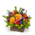 Autumn Fall Flower Arrangement with Orange Roses in a Rustic Wood Box - Thanksgiving Centerpiece Royalty Free Stock Photo