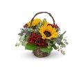 Autumn Fall Flower Arrangement with Sunflowers in a Basket - Thanksgiving Centerpiece Royalty Free Stock Photo