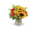 Autumn Fall Flower Arrangement with Sunflowers in a Hobnail Glass  Vase Royalty Free Stock Photo