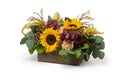 Autumn Fall Flower Arrangement with Sunflowers in a Rustic Wood Box - Thanksgiving Centerpiece - White Space Royalty Free Stock Photo