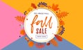 Autumn fall gold sale poster or September shopping promo banner autumnal discount