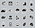 Autumn Or Fall Icons Black & White Sticker Set Big Royalty Free Stock Photo