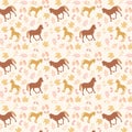 Autumn/fall leaves and horses seamless vector pattern. Royalty Free Stock Photo