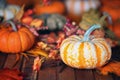 Autumn, fall leaves pumpkins background Royalty Free Stock Photo
