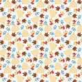 Autumn/fall leaves and white pumpkins seamless vector pattern.