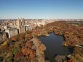 Autumn Fall in New York. Autumnal Central Park view from drone. Aerial of NY City Manhattan Central Park panorama in Royalty Free Stock Photo