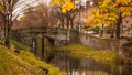 Autumn / Fall scene in Dublin, Ireland. Beautiful autumnal colors and old stone bridge