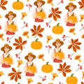 Autumn, fall seamless pattern. Flat vector clipart, illustration Royalty Free Stock Photo