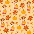 Autumn, fall seamless pattern. Flat vector clipart, illustration Royalty Free Stock Photo