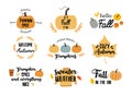 Autumn. Fall season. Cute printables autumn designs. Pumpkins. Vector Royalty Free Stock Photo