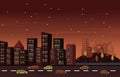 Autumn Fall Season Night Traffic City Building Cityscape Flat Design Illustration Royalty Free Stock Photo