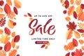 Autumn Fall Season Sale Banner. Colorful fall leaves and advertising discount text. Vector background design