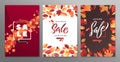 Autumn Fall Season Sale Banner Set. Colorful fall leaves and advertising discount text. Vector background design