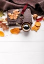 Autumn fall still life cup coffee top view Royalty Free Stock Photo
