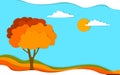 Autumn fall tree landscape in digital layered effect paper cut style vector