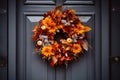 Autumn fall wreath decorating front door Royalty Free Stock Photo