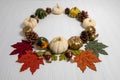 Autumn Fall Wreath, pumpkins dry nature, perspective Royalty Free Stock Photo