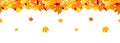 Autumn falling leaves seamless header for websites and decor.