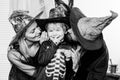Autumn family love. Traditions for October 31. Mother, son and father celebrate Halloween. Holiday for Toddler. Happy
