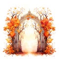 Autumn fantasy arch white background watercolour high quality ai generated image