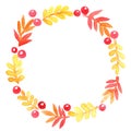 Autumn fern leaf wreath watercolor illustration .