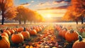 autumn field full of pumpkins