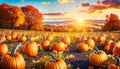 autumn field full of pumpkins