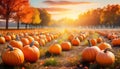 autumn field full of pumpkins