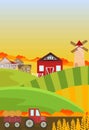 Autumn fields harvest season. Landscape Vector backgrounds