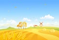 Autumn fields and windmill Royalty Free Stock Photo