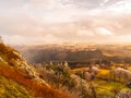 Autumn first frost landscape with dramatic cloudy sky Royalty Free Stock Photo