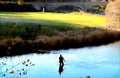 Autumn fisherman in the Semois, Belgian river Royalty Free Stock Photo