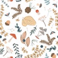 Autumn floral seamless pattern. Berries, leaves, brunches and mushrooms. Cute vintage background for textiles, fabrics Royalty Free Stock Photo