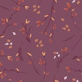 Autumn Floral Seamless Pattern with Leaves and Flowers. Fall Vintage Nature Background for Textile, Wallpaper