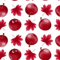 Autumn floral seamless pattern of red maple leaves and apples Royalty Free Stock Photo