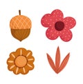 Autumn flower acorn fliage decoration icons white background Royalty Free Stock Photo