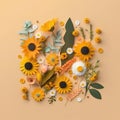 Autumn flowers composition. Flat lay, top view, copy space