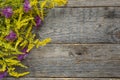 Autumn flowers on wooden rustic background. Copy space Royalty Free Stock Photo