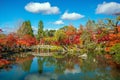 Autumn foliage garden and pond at Eikando temple in Kyoto