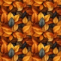 Autumn foliage seamless pattern, watercolor illustration, background Royalty Free Stock Photo