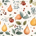 Autumn foliage seamless vector pattern with vibrant hand painted watercolor background