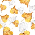 Autumn foliage 2. Seamless watercolor pattern.