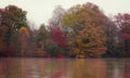 Autumn forest on the bank of the river and its reflection in the water Royalty Free Stock Photo