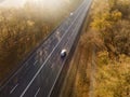 Autumn forest drone aerial shot, Overhead view of foliage trees Royalty Free Stock Photo