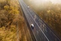 Autumn forest drone aerial shot, Overhead view of foliage trees Royalty Free Stock Photo