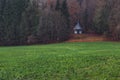 Autumn forest edge moody landscape and lonely cabin spooky scenery view nature environment