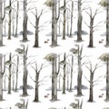 Autumn forest flat hand drawn illustrations set. Woody flora and fauna design elements. Woodland animals and trees clip-arts. Royalty Free Stock Photo