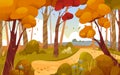 Autumn forest or forest glade, vector banner.