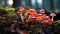 Autumn forest growth Close up of toadstool, a poisonous beauty generated by AI