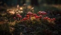 Autumn forest growth, toadstool cap spotted green generated by AI